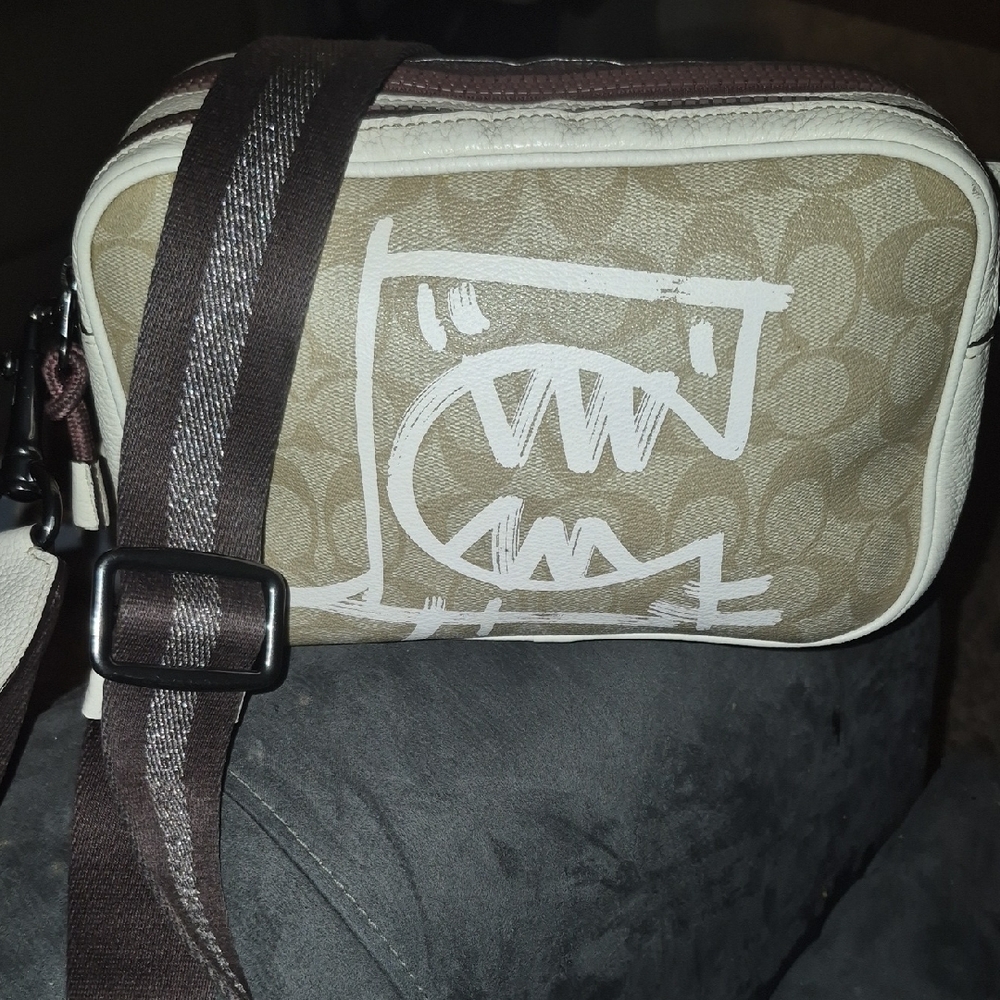 Coach Khaki Signature Canvas Crossbody Bag with White Graphic Rexy